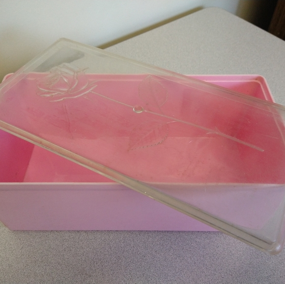 Fancy pink etched Rose vintage Bakelite shoe box 10.25x5.25x4.25" - Picture 8 of 10